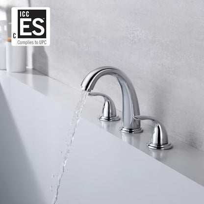 SUMERAIN 2 Handle Widespread Roman Tub Faucet, Chrome Finish | with Valve, Brass, High Flow, 3 Holes, Classic Style - color: Chrome, size: 4-29/32" spout reach