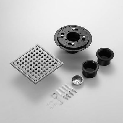 Shower Drain, Chrome 6 inch Square Shower Floor Drain with Flange, Silver Removeable Grid Panel SUS 304 Stainless Steel Square Shower Drain - color: Chrome, size: 6 inch