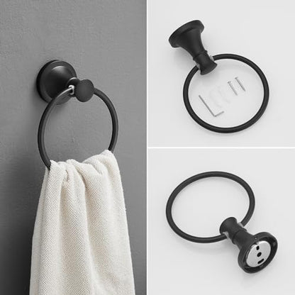 RUMOSE Pivoting Toilet Paper Holder and Hand Towel Ring, Matte Black | Wall Mount, Bathroom Hardware Accessories 2 PCS Set, Toilet Tissue Roll Holder & Towel Hanger, Rustproof, Stainless Steel - color: Matte Black