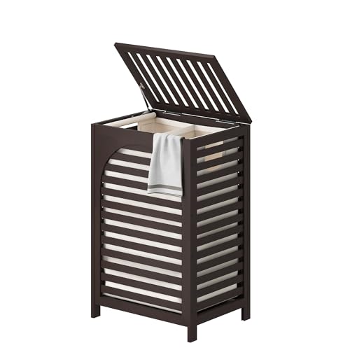 Laundry Hamper with Lid (16.9 * 13 * 26.5inches) Large Bamboo Laundry Bin Basket 85L Clothes Hamper with 1 Removable Bag Storage baskets for Bathroom(Brown) - color: Brown