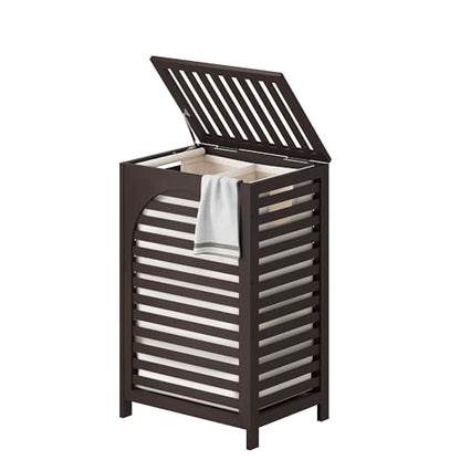 Laundry Hamper with Lid (16.9 * 13 * 26.5inches) Large Bamboo Laundry Bin Basket 85L Clothes Hamper with 1 Removable Bag Storage baskets for Bathroom(Brown) - color: Brown