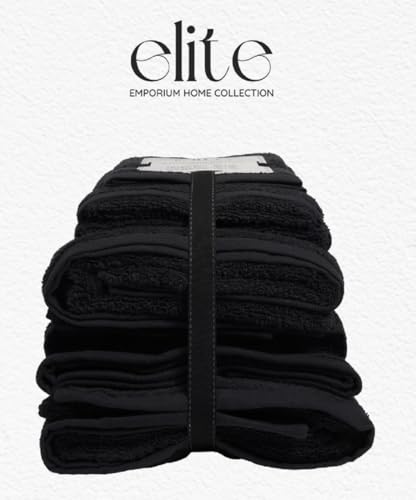 ELITE Emporium Home Collection 8-Piece Cotton Bath Towel Set - Ultra Soft, 550 GSM, Quick-Dry - Bath Sheet, Bath Towels, Hand Towels, Washcloths, Bath Mat - Luxury Bathroom Towel Set (Black) - color: Black