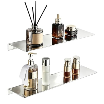 11.81 Inch Stainless Steel Floating Shelf Organiser Wall Mounted Bathroom Shelf Shower Caddy Sliver Chrome Finish Simple Style Kitchen Shelf - color: Sliver Chrome, size: 11.81 Inch