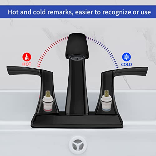 VXV Bathroom Faucet Matte Black, 2 Handles Low Arc Bathroom Sink Faucets, 4 Inch Centerset Bath Lavatory Faucets with Pop-up Drain & Faucet Supply Lines (MB) - color: Matte Black-4 inches