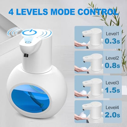 Automatic Foaming Soap Dispenser, 15oz/420ml Smart Hand Soap Dispensers, Touchless Wall Mount with 4-Level Adjustable, Rechargeable Foaming Hand Soap Dispenser for Bathroom Kitchen Office White - color: White