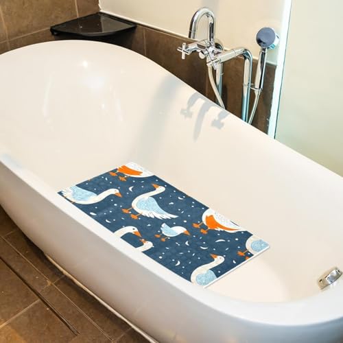 Non Slip Shower Mat Bathtub Mat 15.1x26.8 Inch, Quick Dry Bath Mat with Drain, Soft PVC Bath Mats for Bathroom Tub Shower Floor, Funny Goose - color: Multi 7