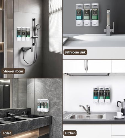 Luxspire Shampoo and Conditioner Dispenser, Shower Soap Dispenser 3-Chamber | Lockable Large Capacity 900ml No-Drill Wall-Mounted Shampoo and Body Wash Dispenser for Bathroom Hotel Kitchen Airbnb - color: White, size: 3 Chamber