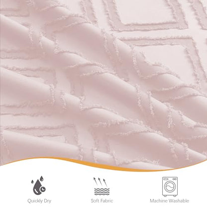 Extra Long 96 Inch Blush Shower Curtains, Boho Fabric Shower Curtain Grommet Top With 12 Hooks, Elegant Modern Jacquard Geometric Design Textured Shower Curtain for Bathroom, Blush, 72"W x 96"L - color: Blush, size: 72"W x 96"L (Pack of 1)