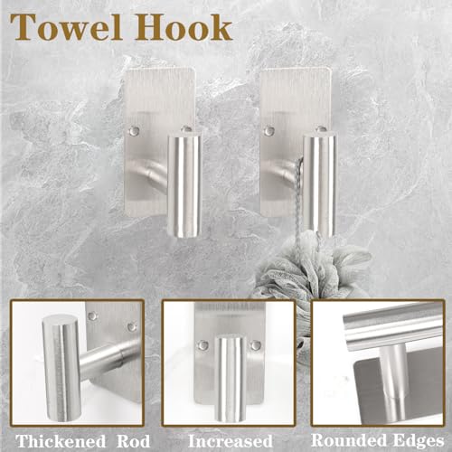 5 Pcs Self Adhesive Bathroom Hardware Set, Stainless Steel Towel Rack Set Include Adjustable 24In Bath Towel Bar+Toilet Paper Holder+3 Towel/Robe Hooks Bathroom Accessory Kit(Brushed Nickel) - color: Brushed Nickel, size: 24 In-5 Pcs