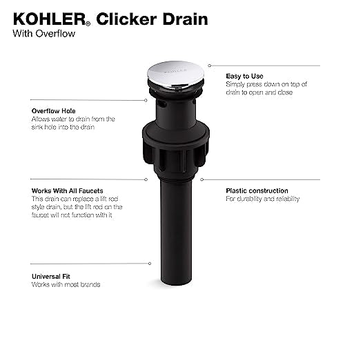 Kohler RH1274364-CP Clicker Drain with Overflow in Polished Chrome - color: Polished Chrome, size: 2.76 x 2.76 x 9.72 inches