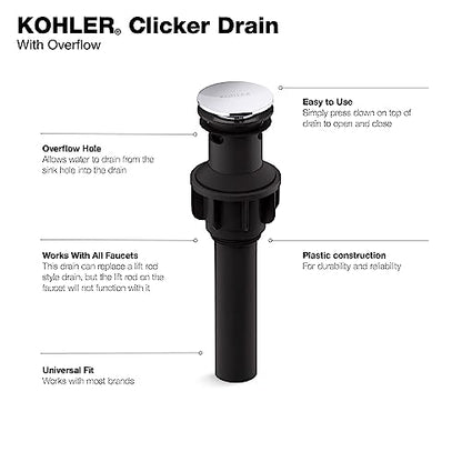 Kohler RH1274364-CP Clicker Drain with Overflow in Polished Chrome - color: Polished Chrome, size: 2.76 x 2.76 x 9.72 inches