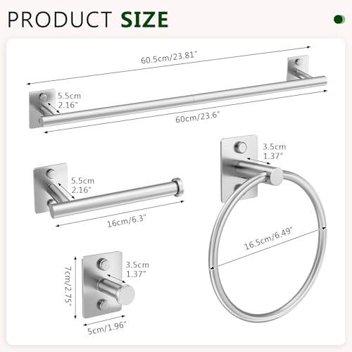 5 Pieces Bathroom Hardware Accessories Set Brushed Nickel Towel Bar Set Stainless Steel Towel Racks for Bathroom,Wall-Mounted 23.6 inch - color: Brushed Nickel