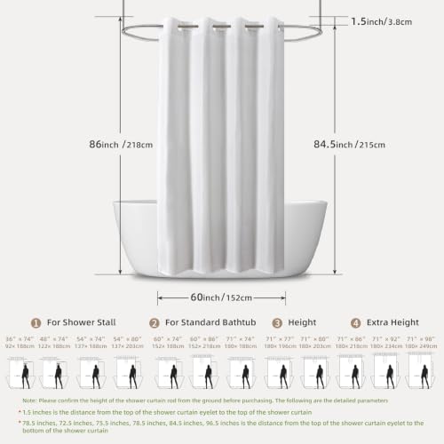 eachope No Hook Shower Curtain, Waterproof Slub Fabric, White 60x86 in | no separate liner, split grommets, waterproof backing, weighted hem, 160GSM slub fabric, machine washable, renter friendly - color: White, size: 60"W x 86"L (Pack of 1)