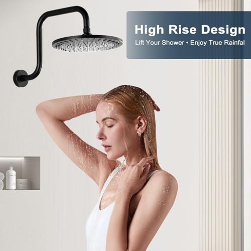 BRIGHT SHOWERS Shower Head Extension Arm 13 Inch S Shaped Gooseneck Shower Riser with Flange, Long Stainless Steel Rainfall Shower Pipe Arm Extender and Shower Neck Replacement, Matte Black - color: Matte Black, style: S-Shape 13 Inch