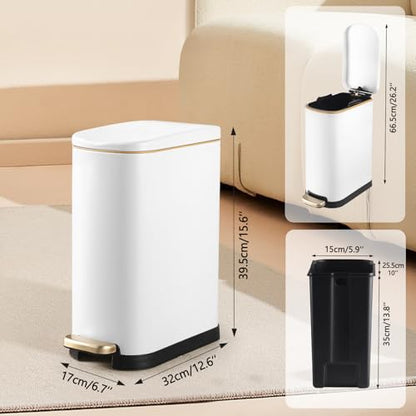 ELPHECO Bathroom Trash Can with Lid 3.5Gal Stainless Steel Step Garbage Can | 13.5 Litre Stainless Steel Pedel Garbage Can with Removable Inner Bucket, Wastebasket Bathroom, Office, Bedroom, Matte White - color: Matte White