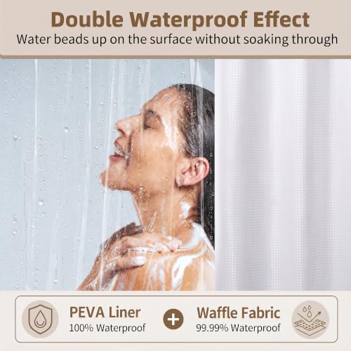 Siiluminisoy Shower Curtain and Liner Set, Waffle Shower Curtain Set with 12 Stainless Steel Hooks, Waterproof Luxury Fabric Shower Curtains for Bathroom and Hotel, White, 72" W x 84" H - color: Awhite, size: 72"W x 84"L (Pack of 1)