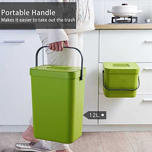 stonespace Small Trash Can with Lid,Under Sink Compost Bin,3.2 Gallon Green | Hanging Trash Can with Lid for Cupboard/Bathroom/Bedroom/Office/Camping, Mountable Trash Can,Kitchen Compost Bin - color: Green, size: 12L/3.2GAL