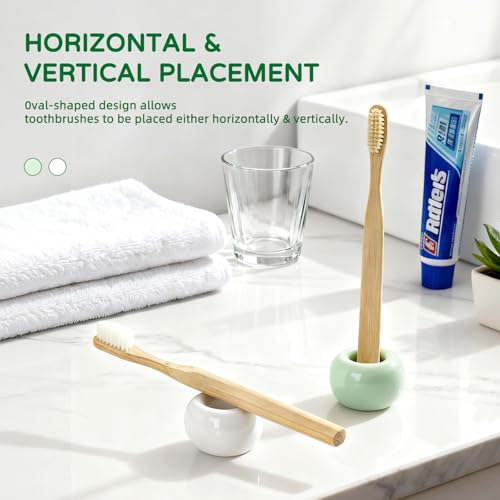 2Pcs Ceramic Toothbrush Holders for Bathrooms Countertop Toothbrush Holder Single Mini Toothbrush Holder Pen Holder Razor Holder Bathroom Tooth Brush Holder Toothbrush Stand - color: Green