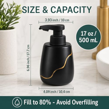 BosilunLife Rechargeable Auto Touchless Liquid Soap Dispenser 17oz Ceramic | With Elegant Golden Curved Line.With Waterproof Pump,Touch-Free Sensing.17oz Dish Soap For Kitchen And Bathroom，Black - color: Black, style: Liquid Pump