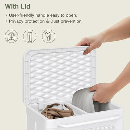VECELO Rolling Laundry Hamper with Wheels and Lid, Foldable Plastic Laundry Basket with Handle, Rolling Divided Laundry Cart for Small Spaces, Laundry, Bathroom, Bedroom, White - color: White