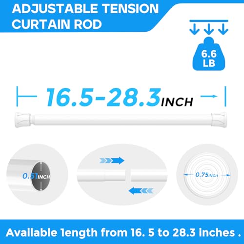 Spring Tension Curtain Rod 18-28 Inch, 2 Pack Tension Rods, White | No Drill, PVC Anti-Slip Caps, Rust Resistant, Stylish, Cost Effective, Fits Window Kitchen Curtain Doorway Bathroom Closet - color: White, size: 18-28 inch-2Pack