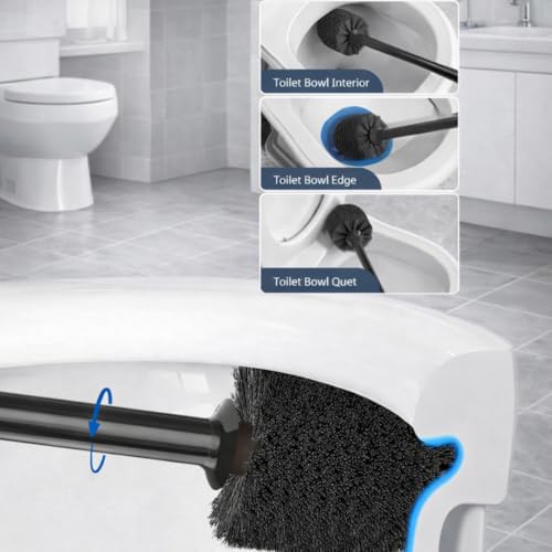 2-in-1 Toilet Bowl Brush and Plunger Set - Toilet Plunger Brush Set for Bathroom - Heavy Duty Rubber Plunger and Durable Toilet Brush, Compact Bathroom Cleaning Set for Home, Apartment (Black)