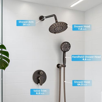 EMBATHER 8'' Shower System with Handheld Trim Kit, Oil Rubbed Bronze | 2-IN-1 Shower Faucet Set, 3-Mode Shower Head, 8-Setting Handheld Spray, Pressure-balanced Valve & Trim Kit - color: Oil Rubbed Bronze, size: 8 Inch