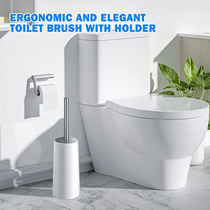 Toilet Brush and Holder, 2 Pack Toilet Brush with 304 Stainless Steel Long Handle, Toilet Bowl Brush for Bathroom Toilet-Ergonomic, Elegant,Durable (White) - color: White