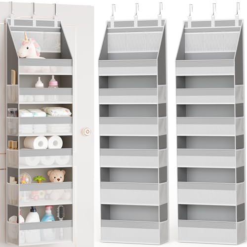 2 Pack Over The Door Organizer, Heavy-Duty 6-Shelf Hanging Storage with 13 Mesh Pockets, 55lbs Capacity Behind The Door Storage for Nursery, Bathroom, Bedroom, and Dorm, Grey - color: Grey, size: 2 PACK