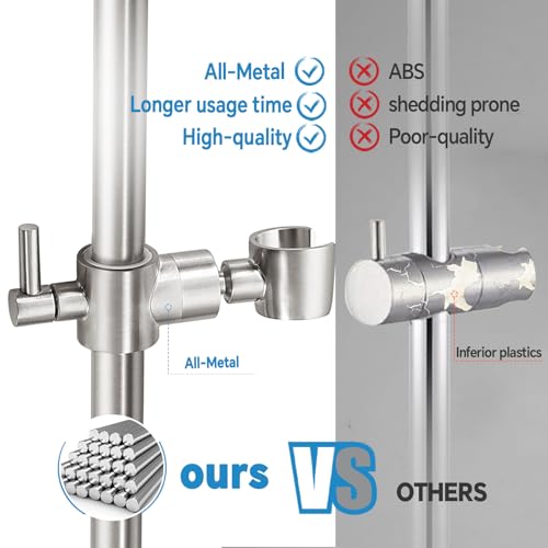 Shower Slide Bar Adjustable Handheld Shower Head Holder Wall Mount - 30inch All-Metal Shower Head Slide Bar Compatible with Bathroom Drill Free Glue Installation - Brushed