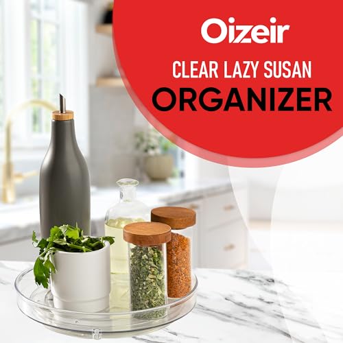 Oizeir Clear Lazy Susan Turntable Organizer (Pack of 4) 9 Inch Acrylic Rotating Storage for Cabinet, Pantry, Fridge, Bathroom, and Vanity Countertops - size: 9 Inches - 4 Pack