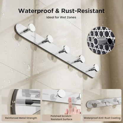 JOMOO Bathroom Robe Hook, Stainless Steel 2 Pack Adhesive Wall Hooks for Bathroom,No Drill Towel Hooks for Bathrooms, Metal Robe Hook Rack Wall Mount - color: Chrome