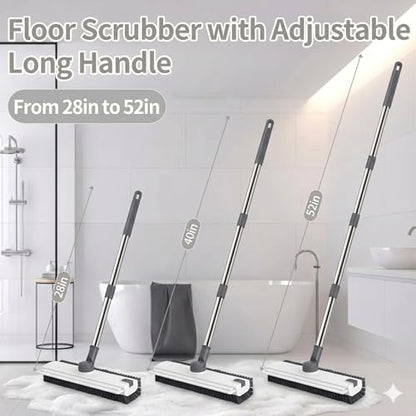 3 in 1 Floor Scrub Brush,Floor Scrubber with Squeegee and Tweezer, Push Broom with Long Handle,Heavy-Duty Stiff 90° Bristle Broom for Patio,Shower, Garage,Deck,Tile, Concrete & Wood Surface (White) - color: White