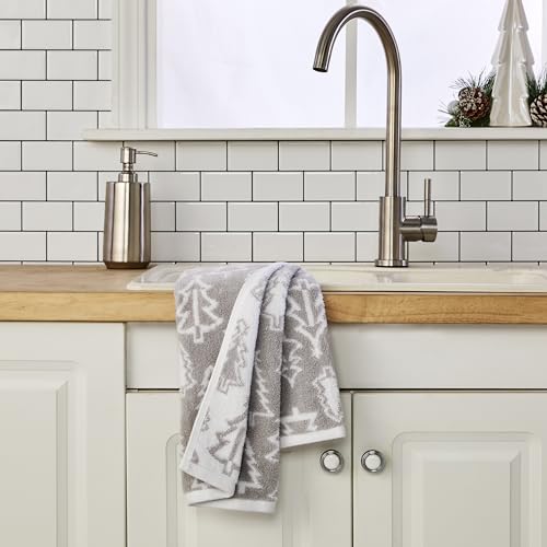SKL Home Christmas/Winter Mod Tree Hand Towel Set-2pc, 100% Cotton, Gray | 500 GSM. Soft & absorbent. Reversible jacquard pattern. Great for the bathroom, kitchen or bar & holiday gift. - color: Mod Tree (Gray), style: Hand Towel Set