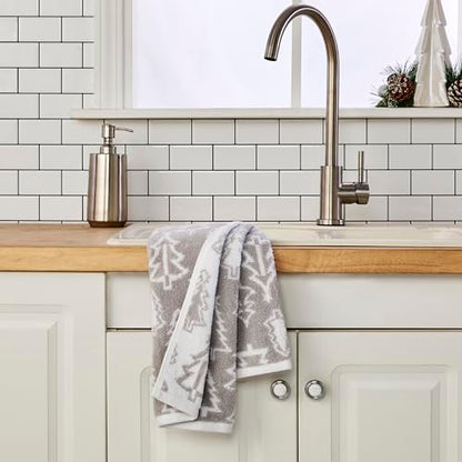 SKL Home Christmas/Winter Mod Tree Hand Towel Set-2pc, 100% Cotton, Gray | 500 GSM. Soft & absorbent. Reversible jacquard pattern. Great for the bathroom, kitchen or bar & holiday gift. - color: Mod Tree (Gray), style: Hand Towel Set