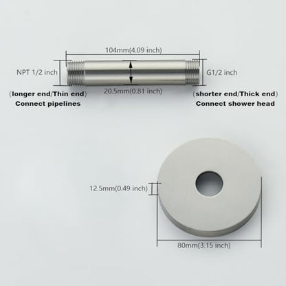 RANDOM Shower Arm with Flange,4 Inches Ceiling Mount Shower Head Extension Arm Straight Arm Ceiling-Mounted For Fixed Shower Head,Brushed Nickel.RD91038-4BN - color: 4″ Brushed Nickel(Round Flange)