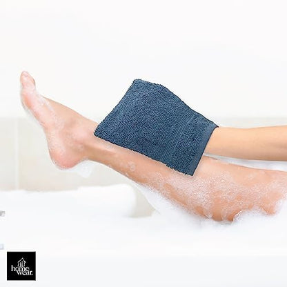 High Rise Stripe 6 Pack 6 x 8.5 Wash Mitt Set, Low Twist, Highly Absorbent, Gentle Hand and Face Cloth, European Style with Loop, Indigo - color: Indigo