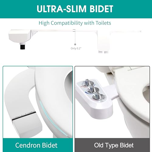 Ultra-Slim Bidet Attachment for Toilet, Dual Nozzle (Frontal & Rear Wash) with Self-cleaning, Non-Electric Bidet Toilet Seat Attachment with Adjustable Water Pressure, White
