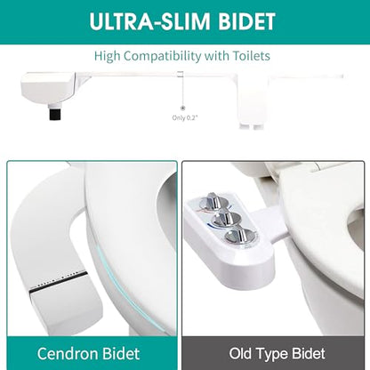 Ultra-Slim Bidet Attachment for Toilet, Dual Nozzle (Frontal & Rear Wash) with Self-cleaning, Non-Electric Bidet Toilet Seat Attachment with Adjustable Water Pressure, White