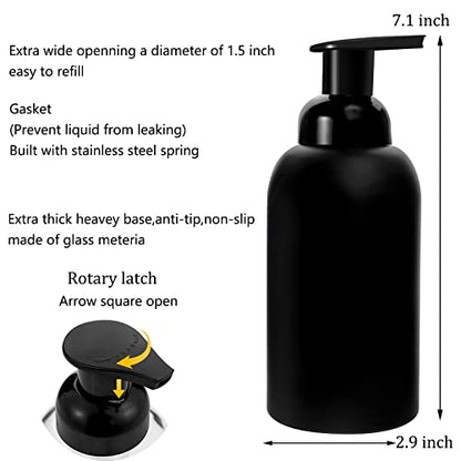 2 Pack Foaming Soap Dispenser, 12.7 Oz Thick Glass Pump, Matte Black | Refillable Foam Soap Bottles for Hand Soap and Body Wash, Ideal for Bathroom Countertop, Kitchen Sink and More - color: Black