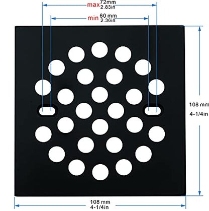 RRAJJ Square Improve 4-1/4 Inch(108mm*108mm) Screw-in Shower Floor Drain Grate Strainer (Black) - color: Black