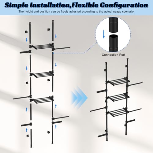 Over Toilet Storage Shelf Bathroom Organizer Rack, Adjustable 4 Tier Carbon Steel Over Toilet Shelf with Rod Structure No Drilling Installation for Small Bathroom (Black)