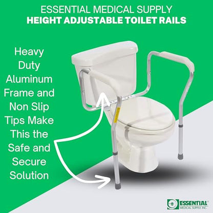 Essential Medical Supply Adjustable Toilet Safety Rails with Handles - Sturdy and Secure Toilet Frame for Elderly and Seniors - Toilet Helper with Adjustable Handles for Added 250lb Support and Safety