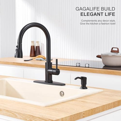GAGALIFE Built in Sink Soap Dispenser or Lotion Dispenser for Kitchen Sink, Matte Black ABS Pump Head, with 17 Ounce PET Large Soap Bottle - color: Matte Black