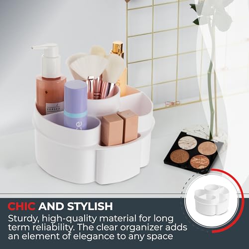 Masirs Small 360 Rotating Makeup Organizer, 5 Compartments, Round White | Small 360 Rotating Makeup Organizer, 5 Compartments, Acrylic Mini Lazy Susan, Vanity Bathroom Counter, Round White - color: Round White