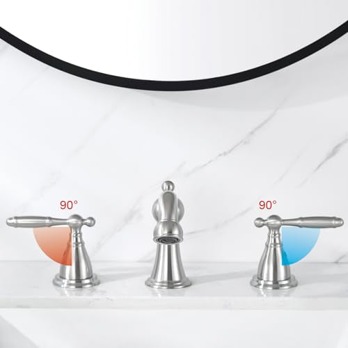 RKF Bathroom Faucets for Sink 3 Brushed Nickel 8 inch Widespread Bathroom Sink Faucet with Drain Double Lever Handle Faucet Bathroom Vanity Faucet Basin Mixer Tap WF013-BN - color: Nickel