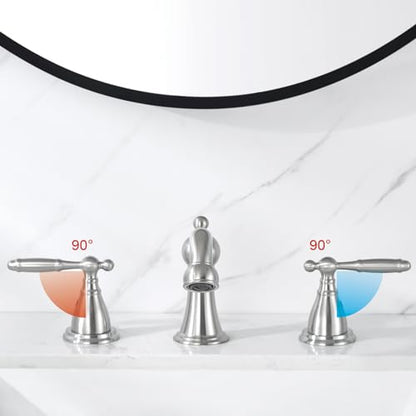 RKF Bathroom Faucets for Sink 3 Brushed Nickel 8 inch Widespread Bathroom Sink Faucet with Drain Double Lever Handle Faucet Bathroom Vanity Faucet Basin Mixer Tap WF013-BN - color: Nickel