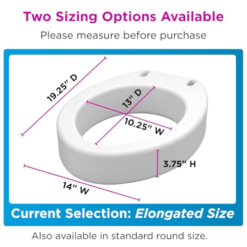 NOVA Raised Toilet Seat for Seniors & Post-Surgery Recovery – Elongated Bolt-On Under-Seat Design Uses Existing Toilet Seat & Lid, 3.5” Elevation, 300 lb Capacity, Durable Plastic, Easy Install - style: Elongated No Hinges