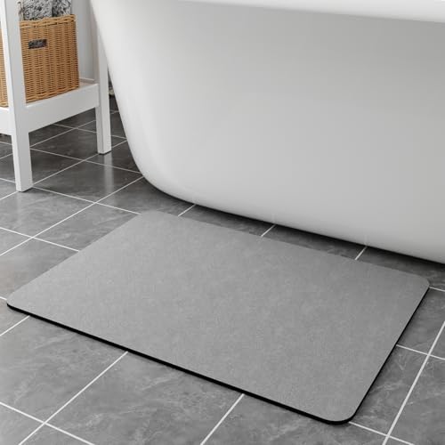Bath Rugs 24x17-Diatomaceous Earth Stone Bath Mats for Bathroom,Grey | Quick Dry Absorbing Diatomite Bathroom Rugs Rubber Non Slip Thin Bathroom Mat Fit Under Door, Bath Mats for Bathroom Floors - color: Grey, size: 24" x 17" (Rectangular)