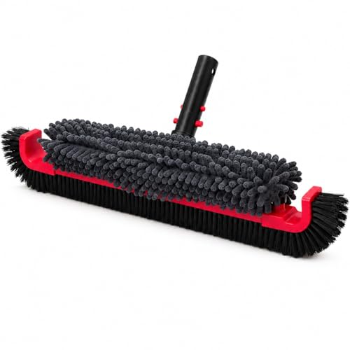 22" Extra Long Pool Brush with Chenille Scrubber | Heavy Duty Nylon Bristles, Curved Edges for Cleaning Corners, Safe for All Surfaces & Vinyl Liners, Fits Standard Poles